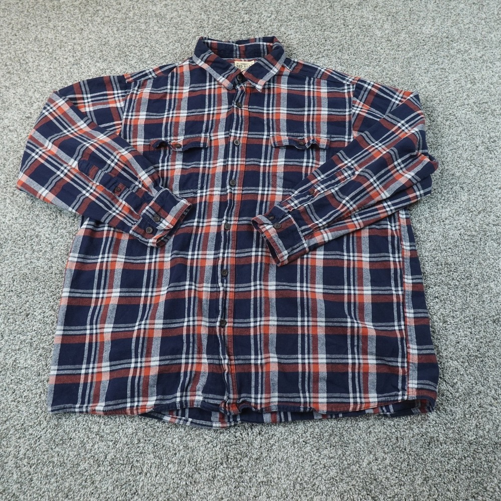 RedHead Shirt Mens 2XL Blue Plaid Flannel Button Up Long Sleeve Work Outdoor Top